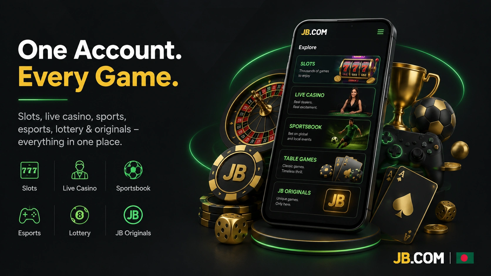 JB.COM all-in-one casino and sportsbook mobile platform for Bangladesh players